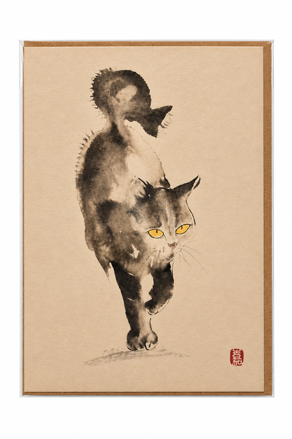 Stretching Cat Ink Art Greeting Card