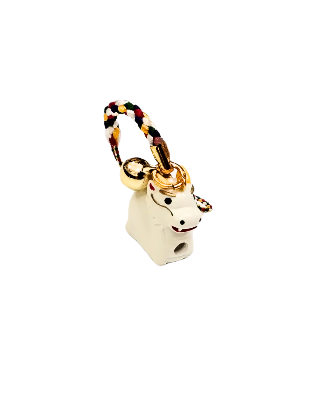 Lucky Dragon Bell Charm Keyring 2cm - White