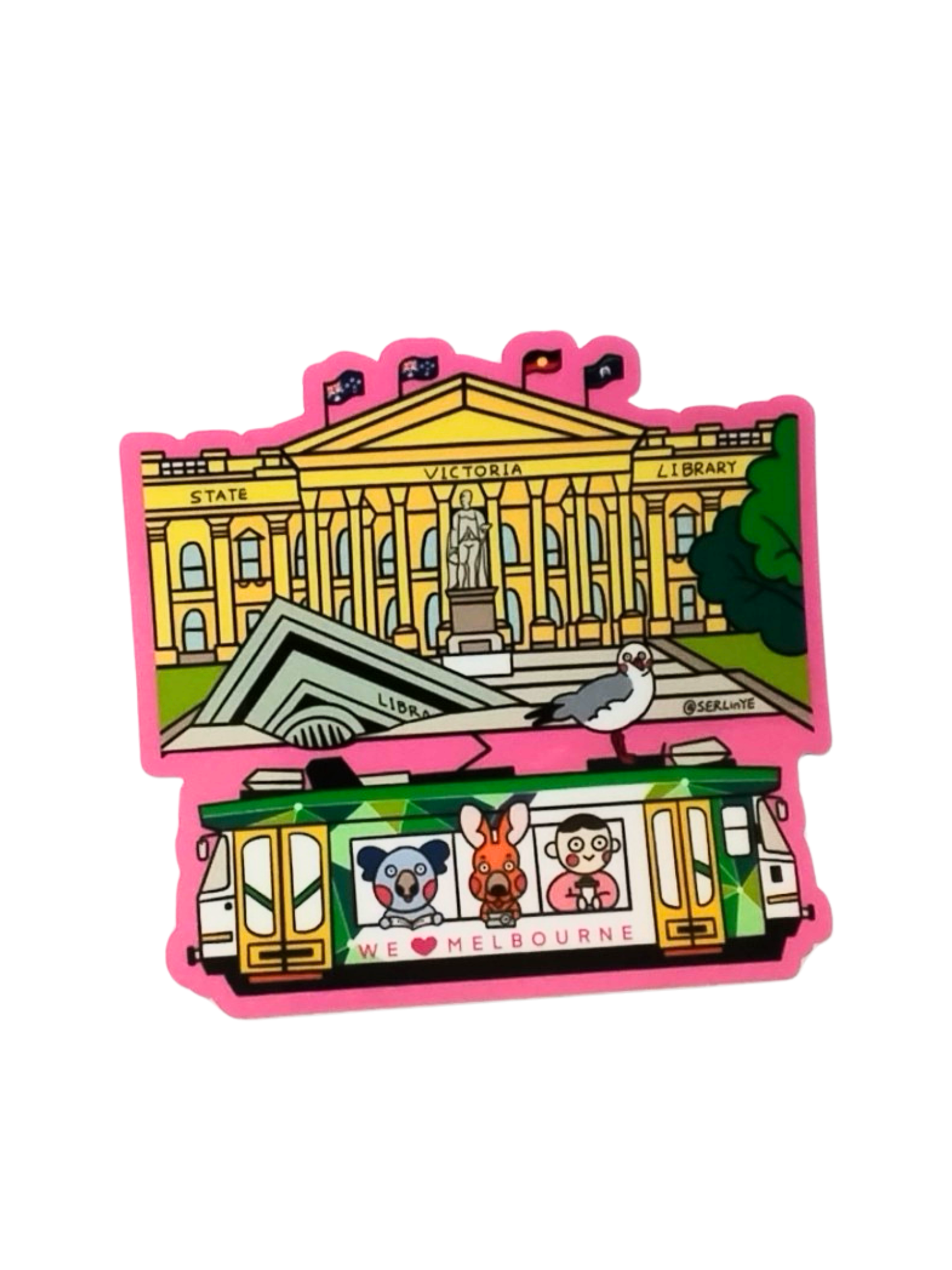 Melbourne sticker – We ♥ Melbourne (State Library & Tram)
