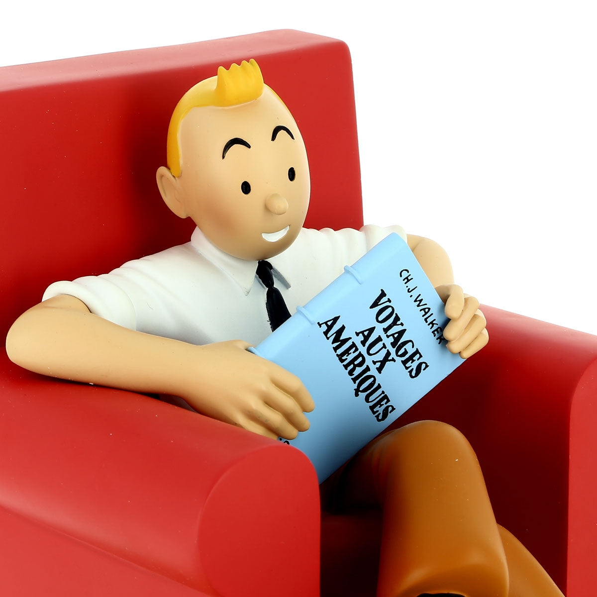 Tintin reading in a red armchair with Snowy resin figurine view 3