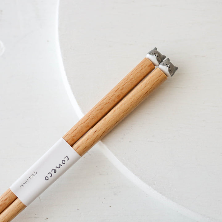 Coneco Grey/White Cat Wooden Chopsticks 22cm