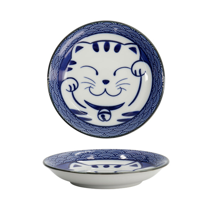 Kawaii Lucky Cat Seikaiha Sauce Plate