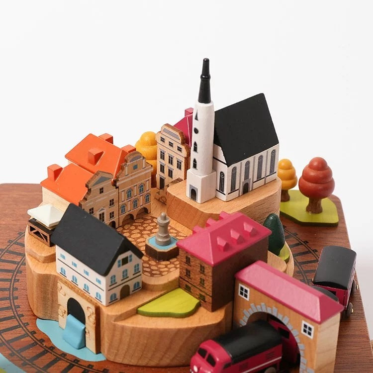 Autumn Train City Wooden Music Box