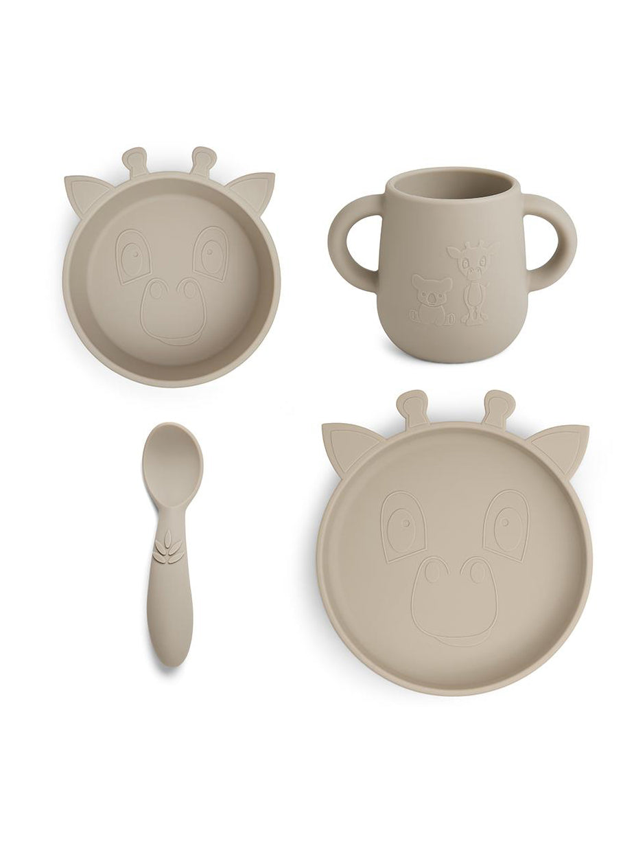 Lykke Silicone Dinner Set Giraffe 4pc - Cobblestone