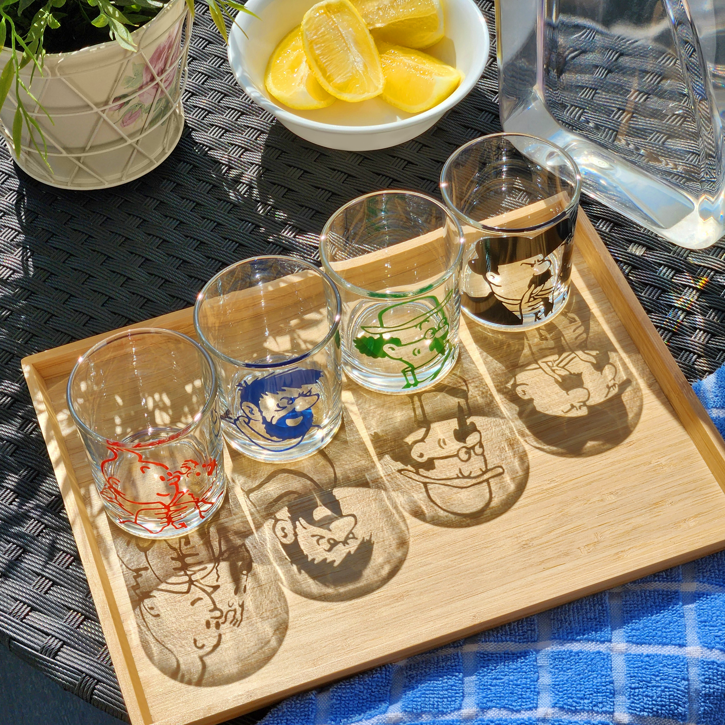 Tintin character glass set lifestyle view