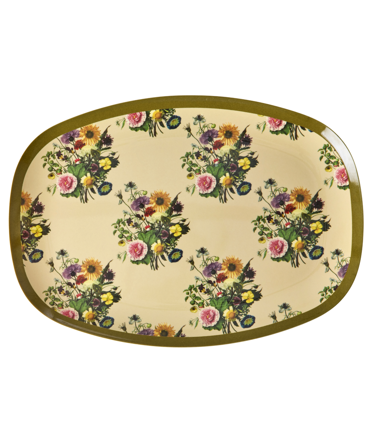 Large Rectangular Dinner Plate - Cream - Retro Bouquet