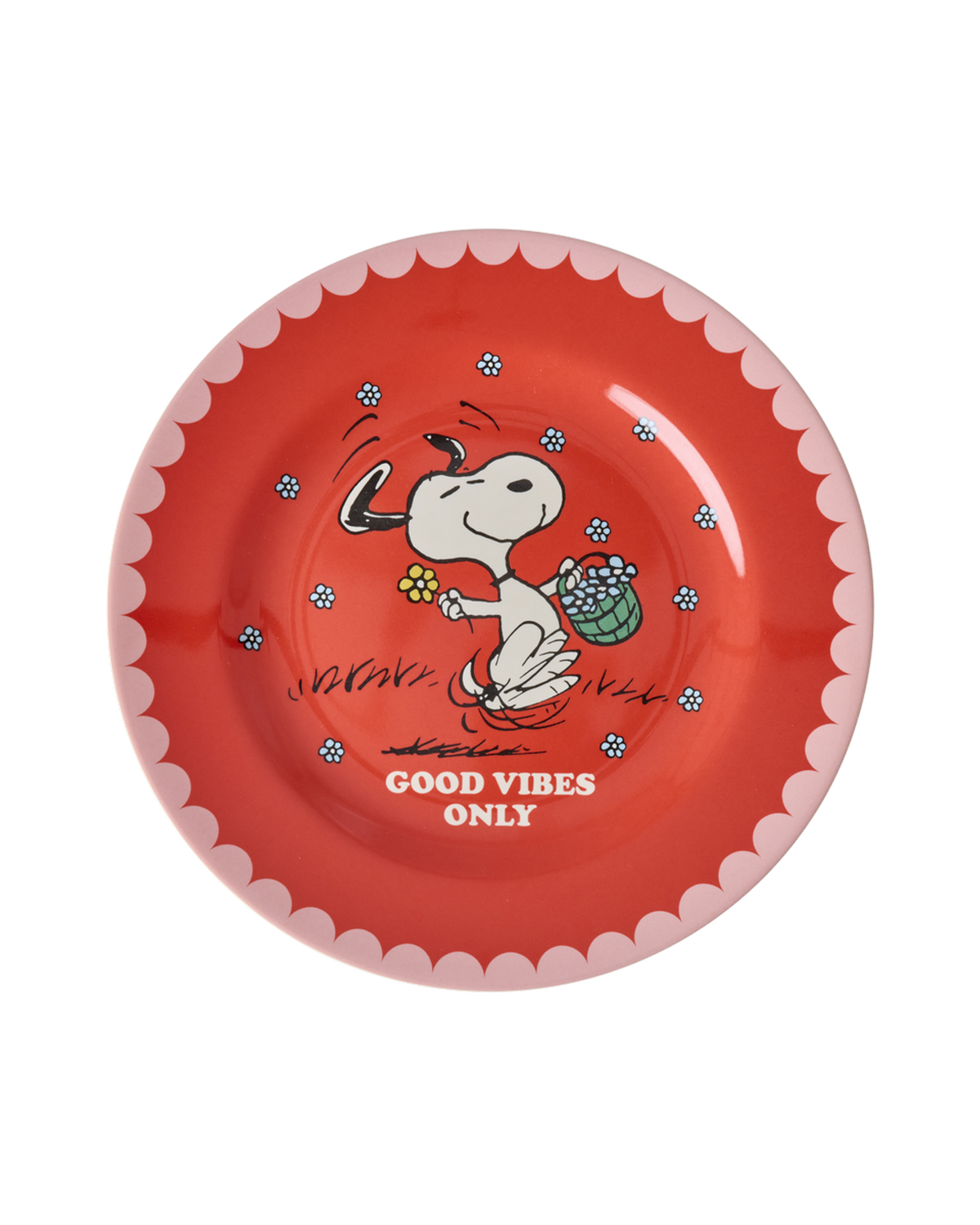 Round Side Plate - Red - Snoopy Print