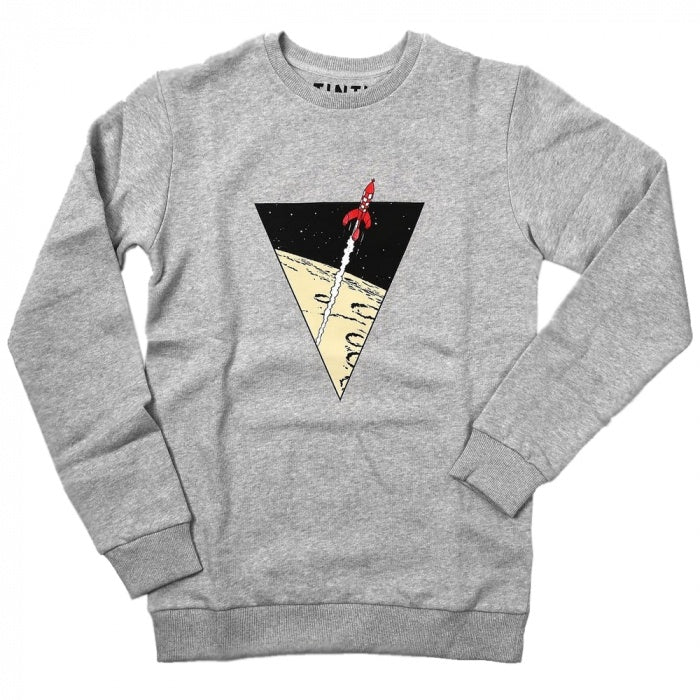 Tintin Triangle Rocket adult sweatshirt in light grey
