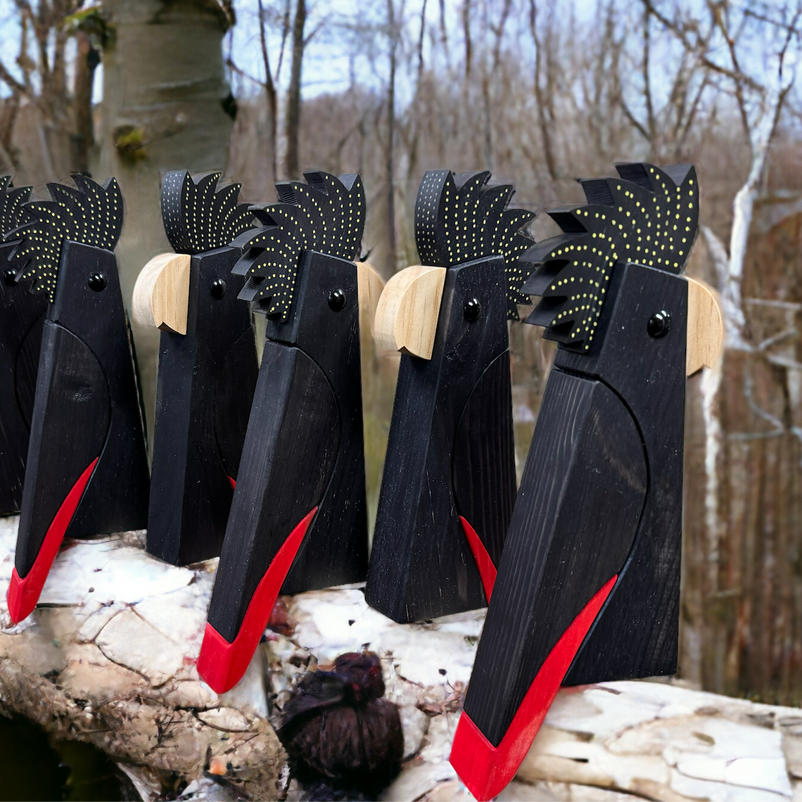Abstract Bird Sitter Sculpture - Red-Tailed Black Cockatoo
