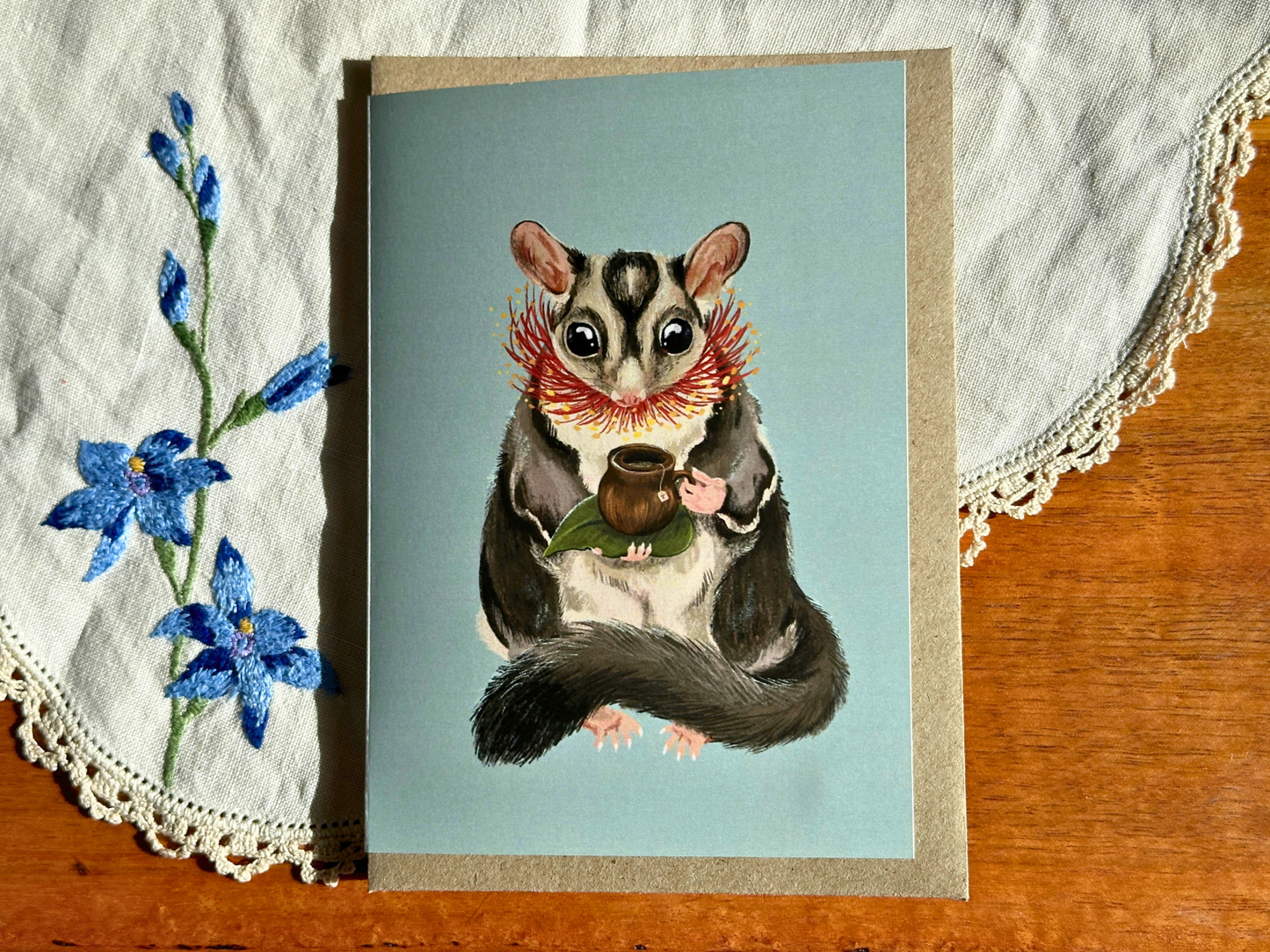 Greeting Card - Sugar Glider tea time