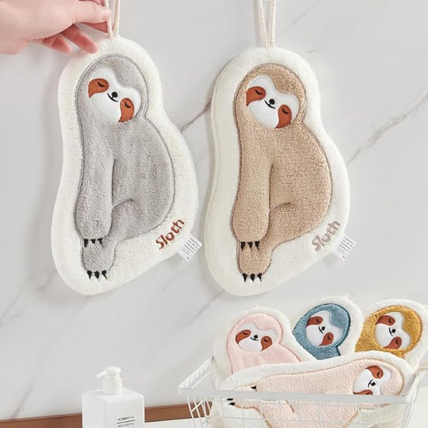 Hand Towel with Hanging Rope Soft Cute Sloth - Light Coffee - Mu Shop