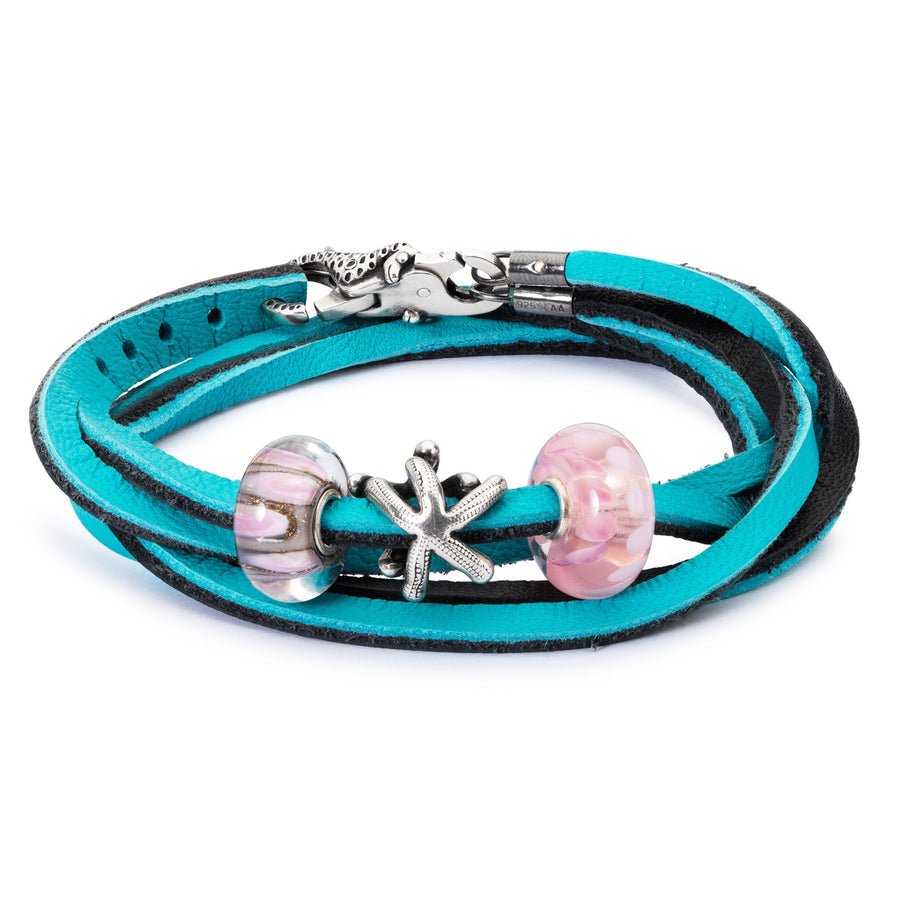 Leather Bracelet Cyan/Key 36cm - Mu Shop