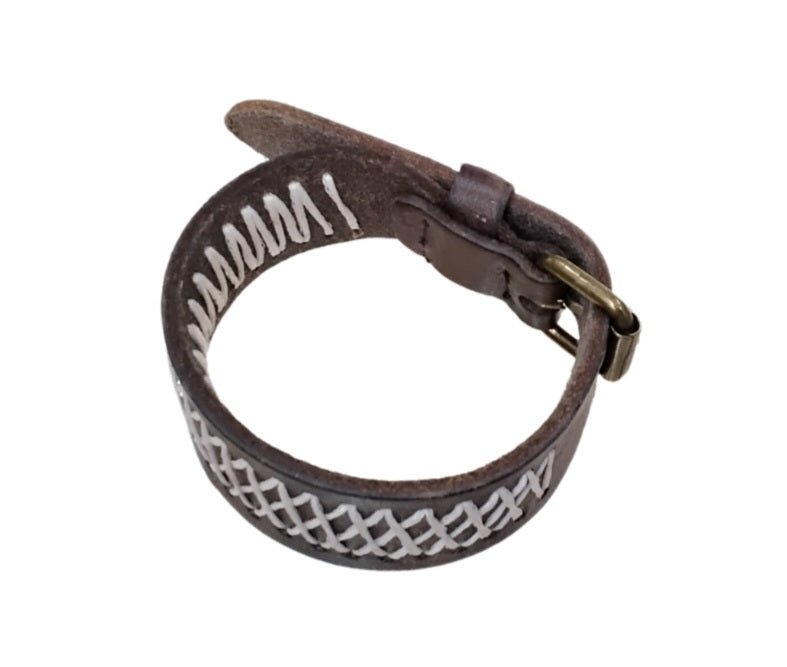 Leather Bracelet Stripe - Brown - Mu Shop