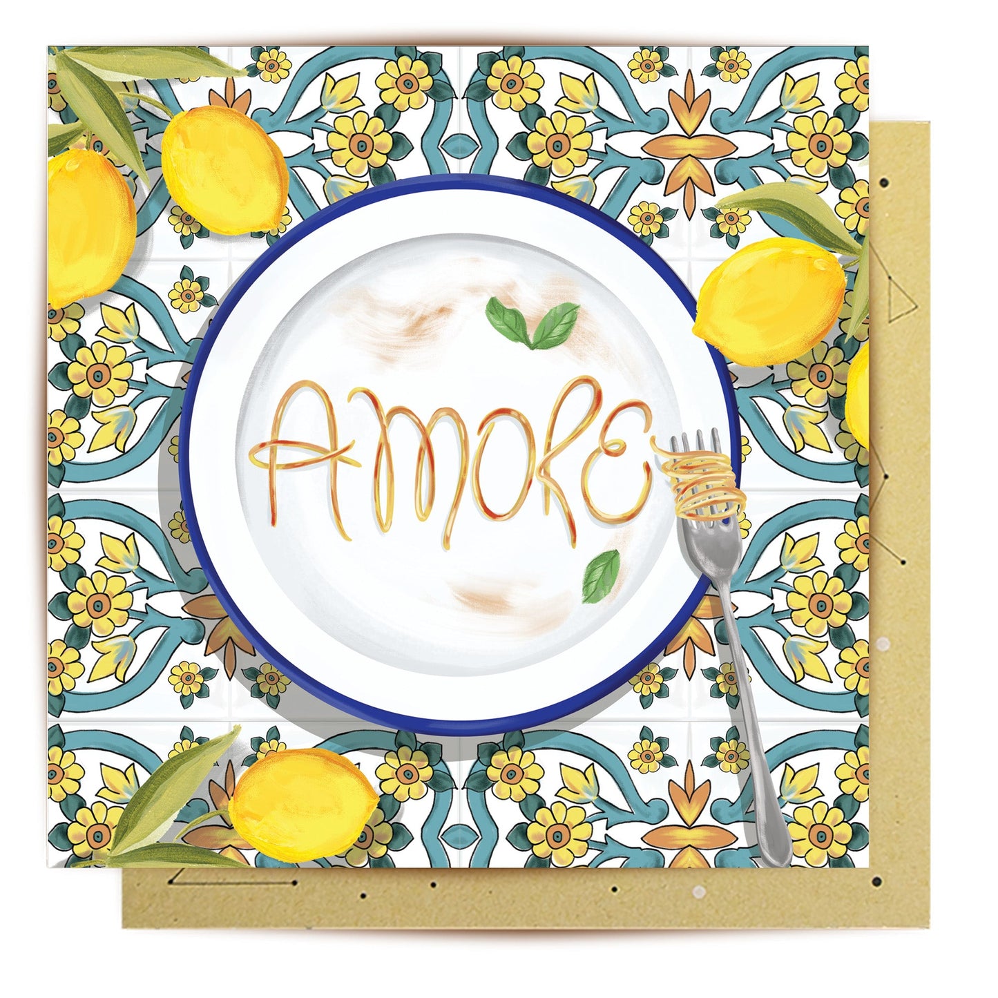 Amore pasta and lemon greeting card artwork
