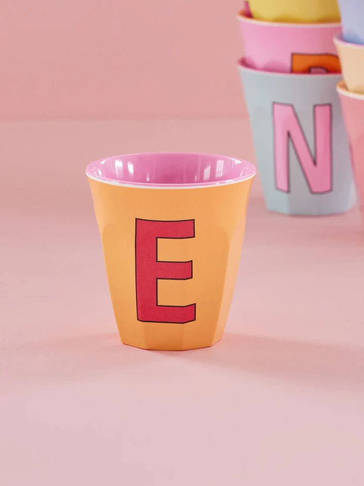 Melamine Cup with letter E Pink - Medium - Mu Shop