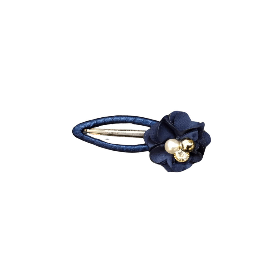 Navy Blue Flower Snap Hair Clip with Pearl Detail - Mu Shop
