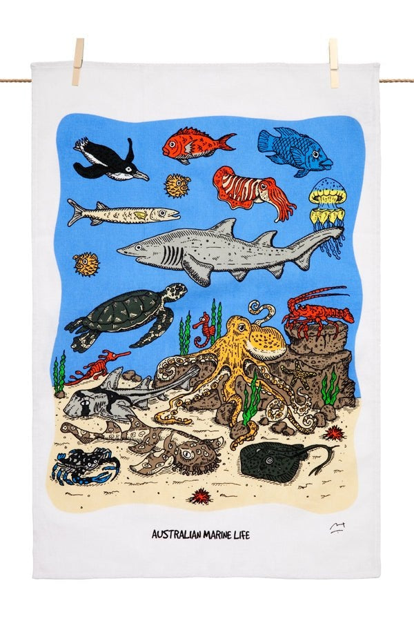 Australian Marine Life Tea Towel - Mu Shop