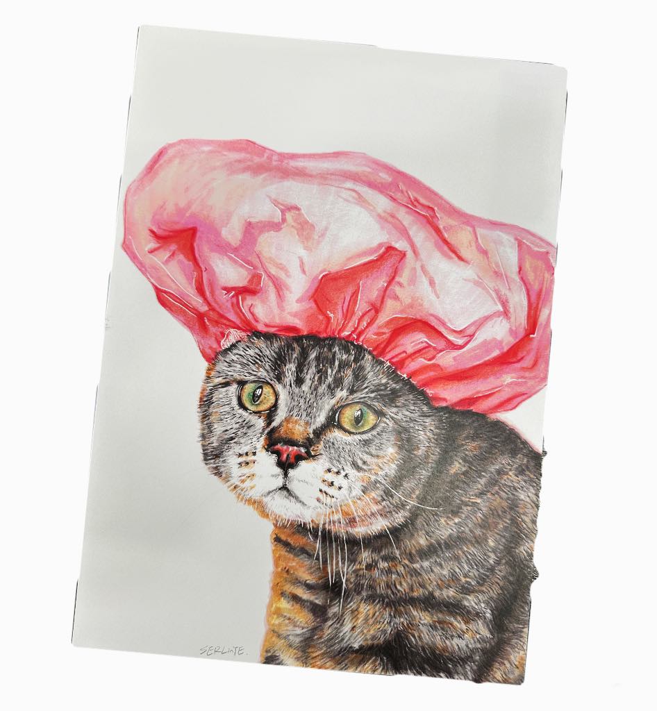 Cute Cat with Shower Cap Print - Mu Shop
