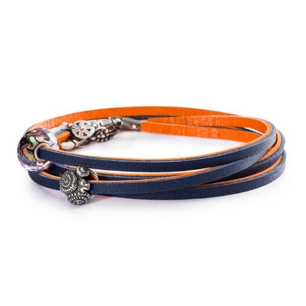 Leather Bracelet - Orange/Navy 36cm - Mu Shop