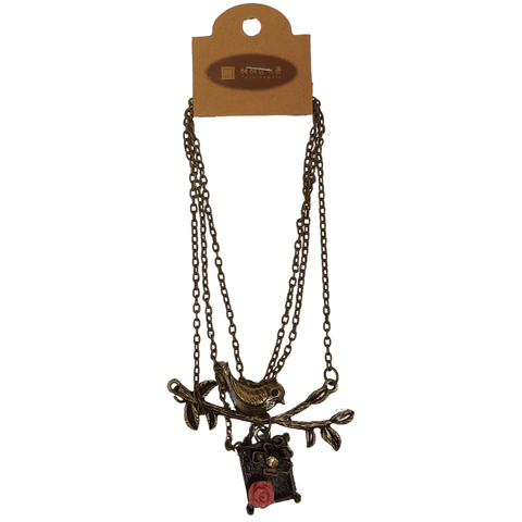 Metal Necklace - Bird and flower - Mu Shop
