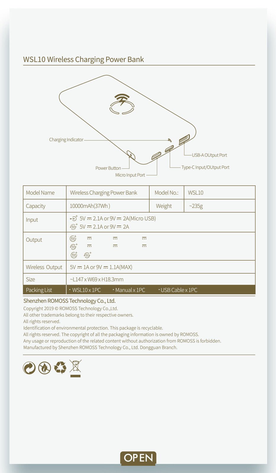 Romoss Power Bank WSL 10,000 mAh Fast Charging - Mu Shop