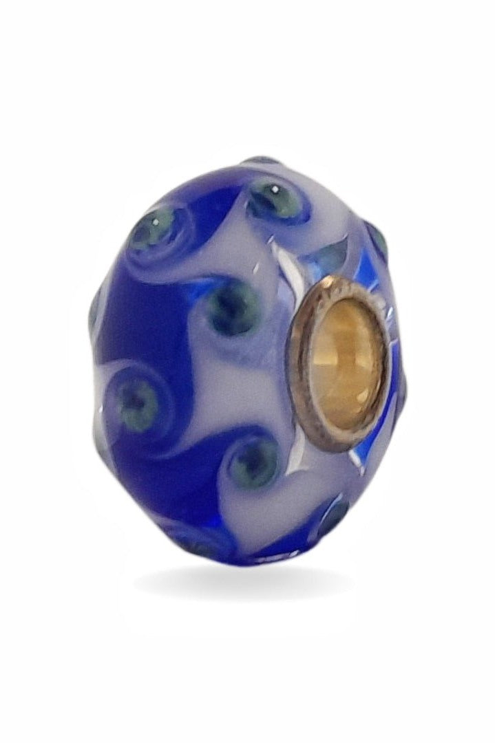 White Bead with Blue Decorations Universal Unique Bead #1571 - Mu Shop