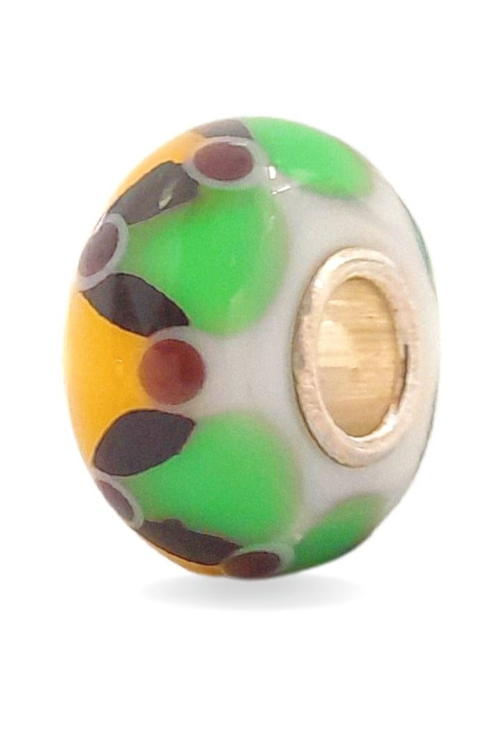 White Bead with Yellow and Green Decorations Universal Unique Bead #1530 - Mu Shop