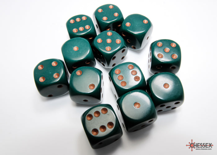 Opaque Dusty Green/Copper 16mm d6 Dice Set
