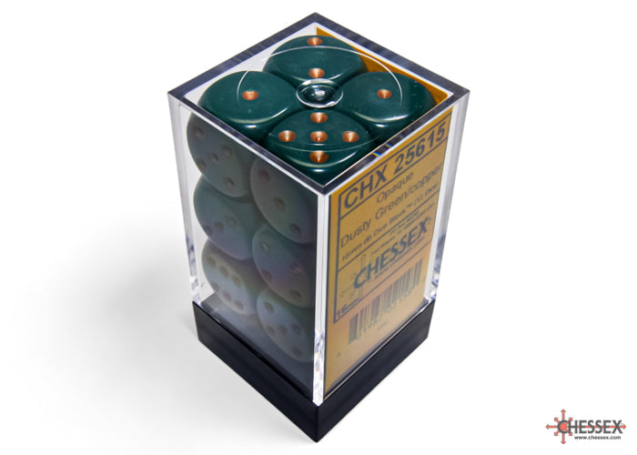 Opaque Dusty Green/Copper 16mm d6 Dice Set