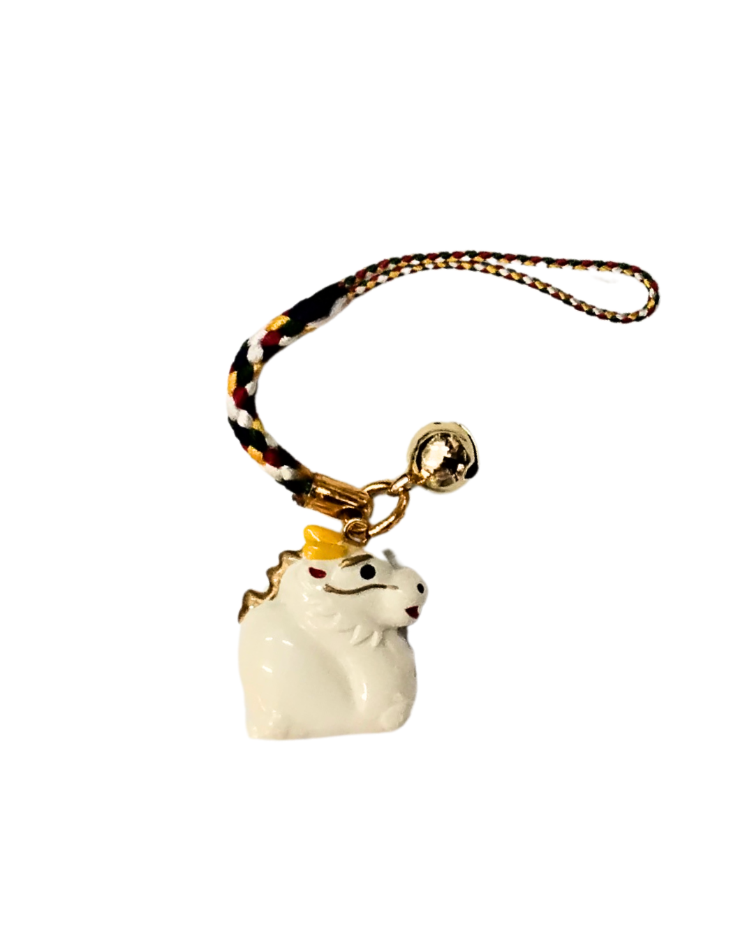 Lucky Dragon Bell Charm Keyring 2cm - White