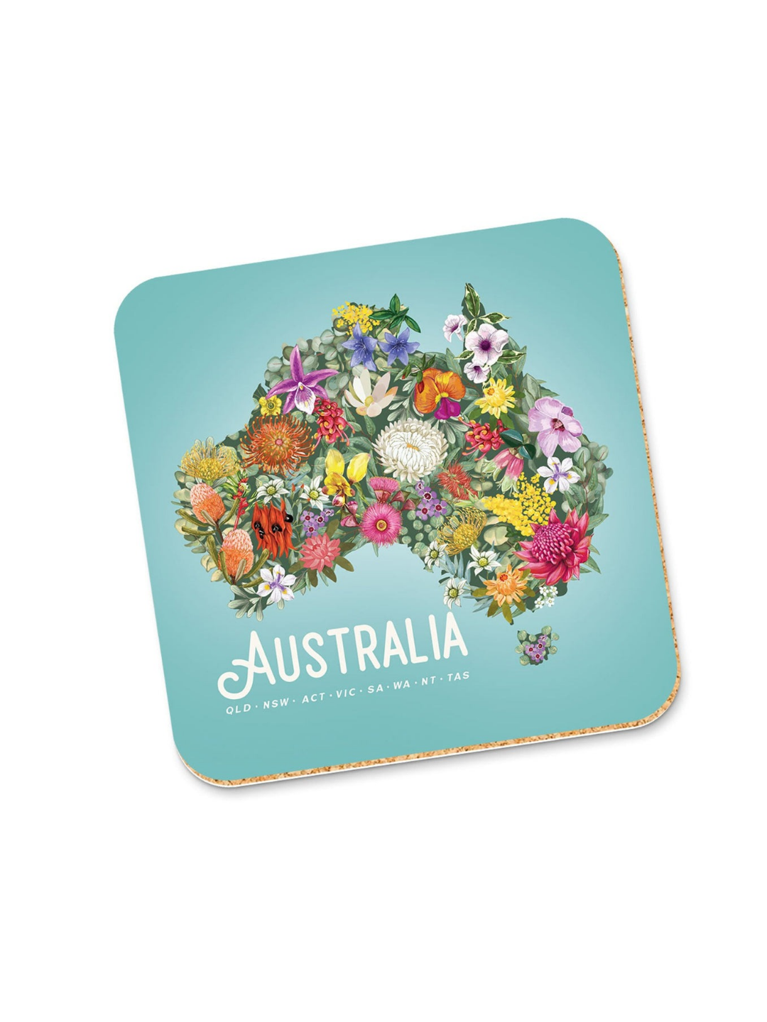 Corky Coaster Australia Map Flowers