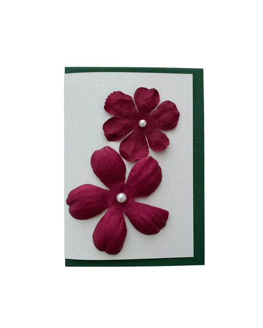Red Flower Pearl Greeting Card (Green Envelope)
