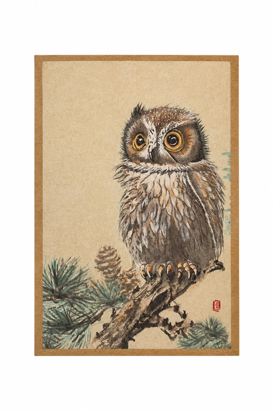 Owl Watercolour Art Greeting Card