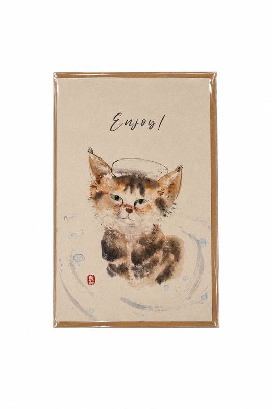 Enjoy Cat Watercolour Greeting Card