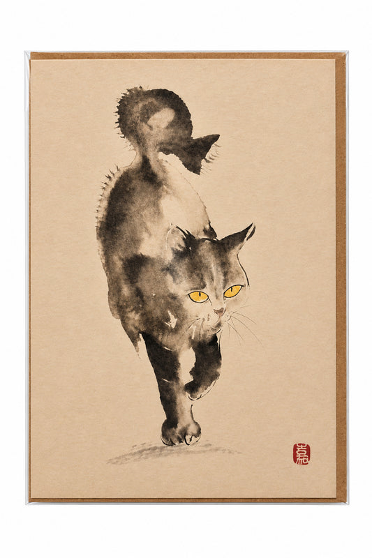 Stretching Cat Ink Art Greeting Card