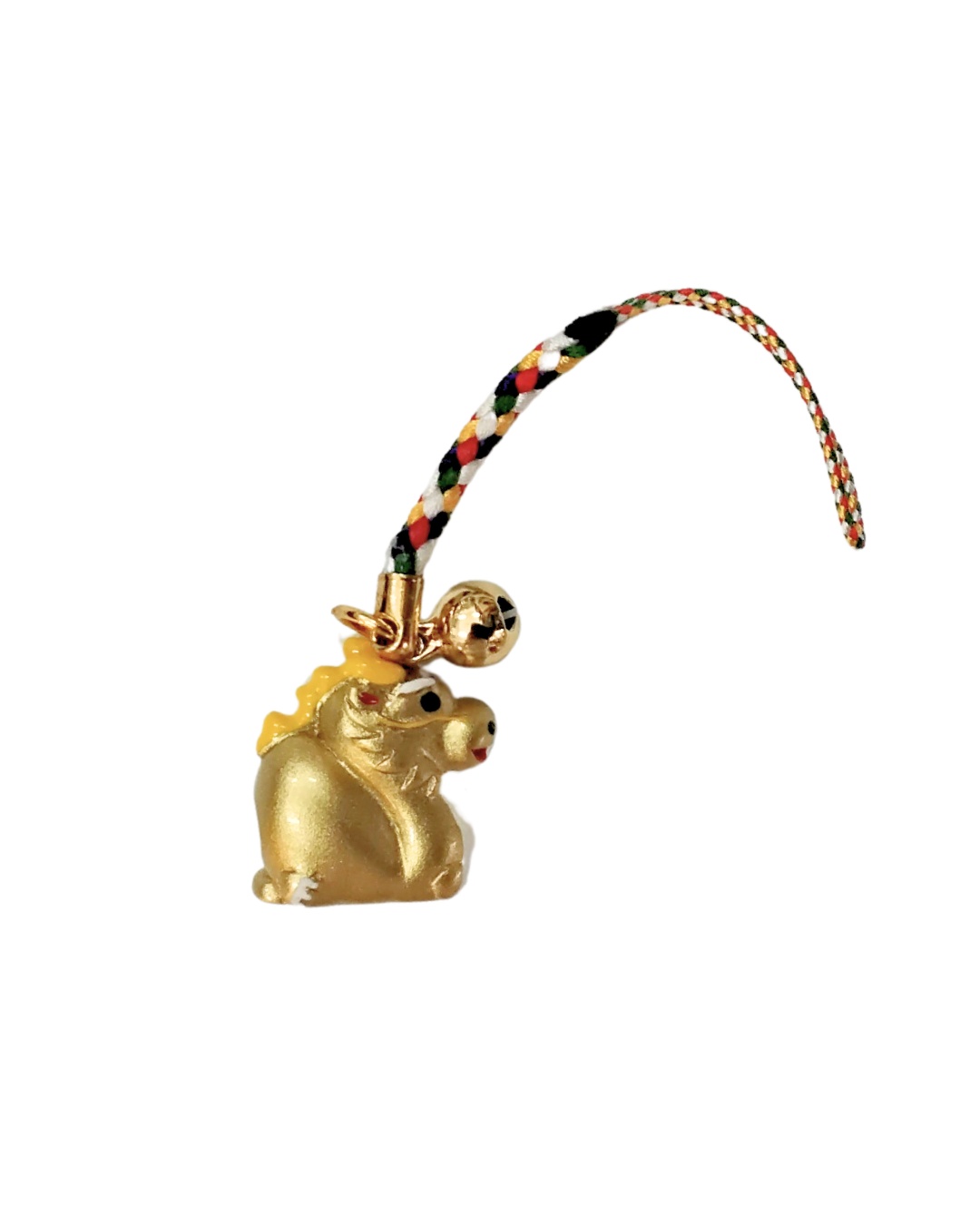 Lucky Dragon Bell Charm Keyring 2cm - Golden