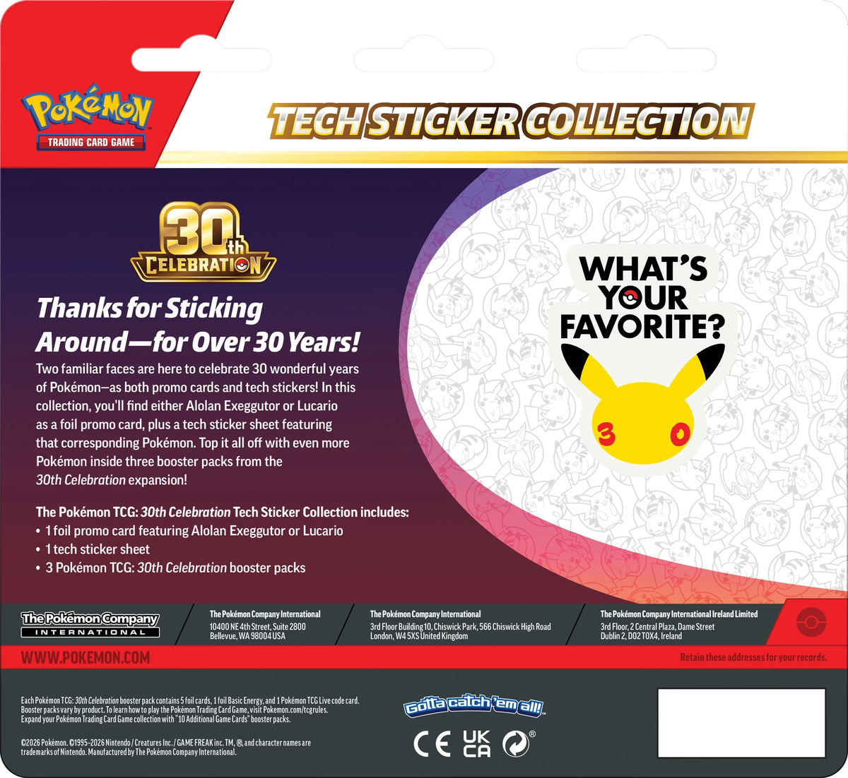 Pokemon Trading Card Game: 30th Celebration Tech Sticker Blister - Lucario