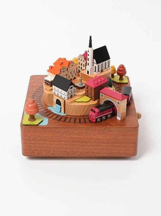 Autumn Train City Wooden Music Box
