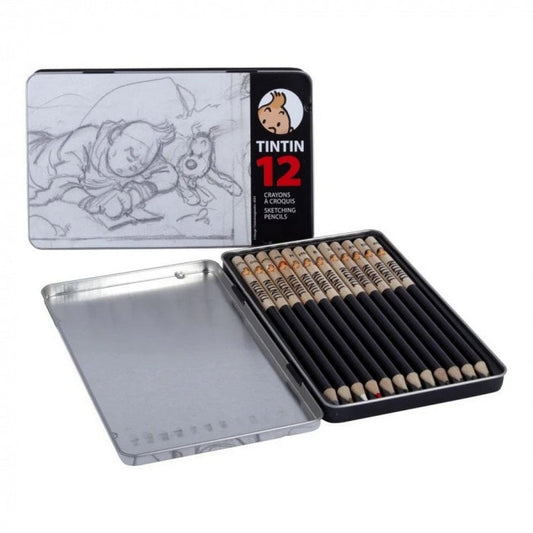 Tintin in Tibet metal sketching pencil box with 12 pencils