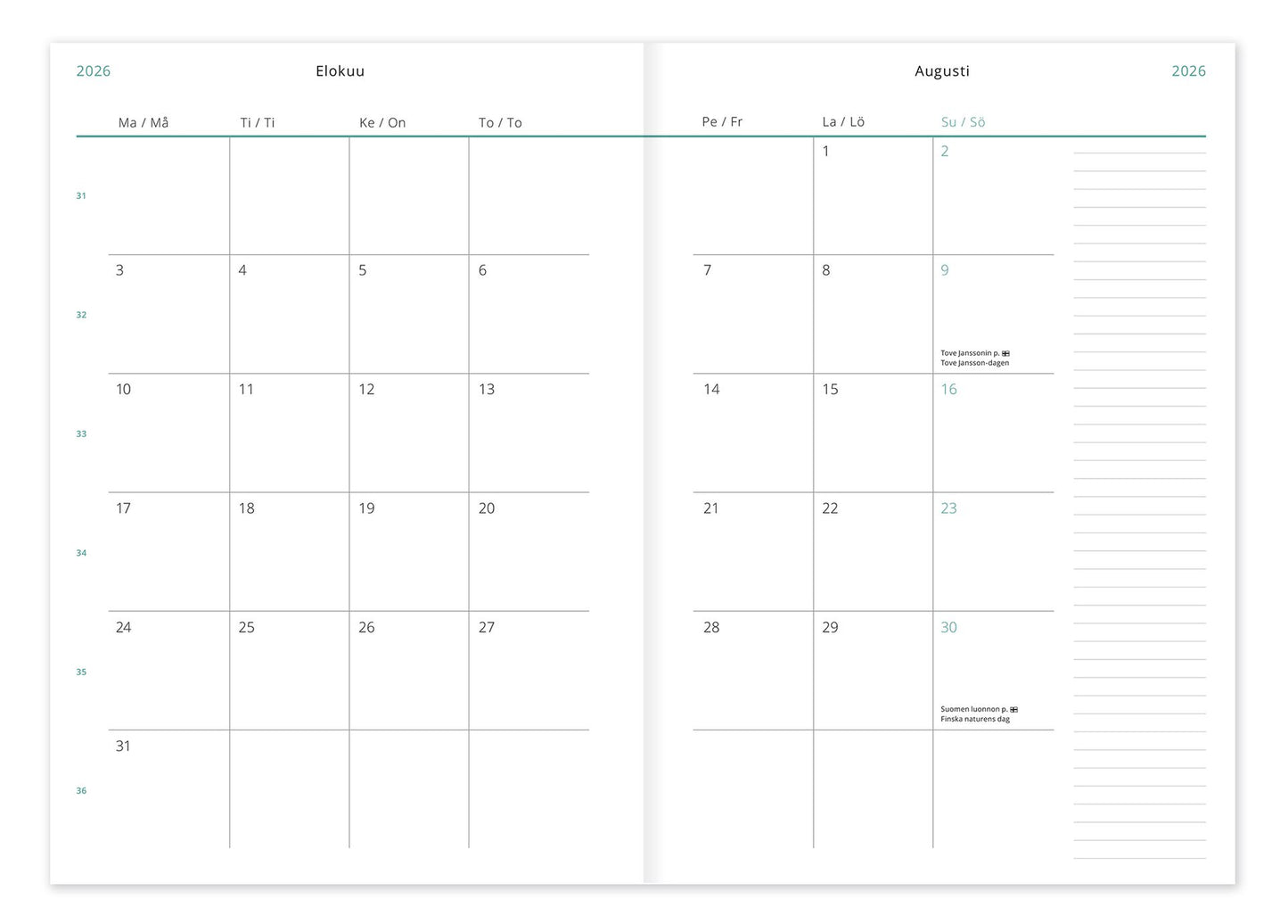 Weekly Diary A5 2026 – Putinki Moomin