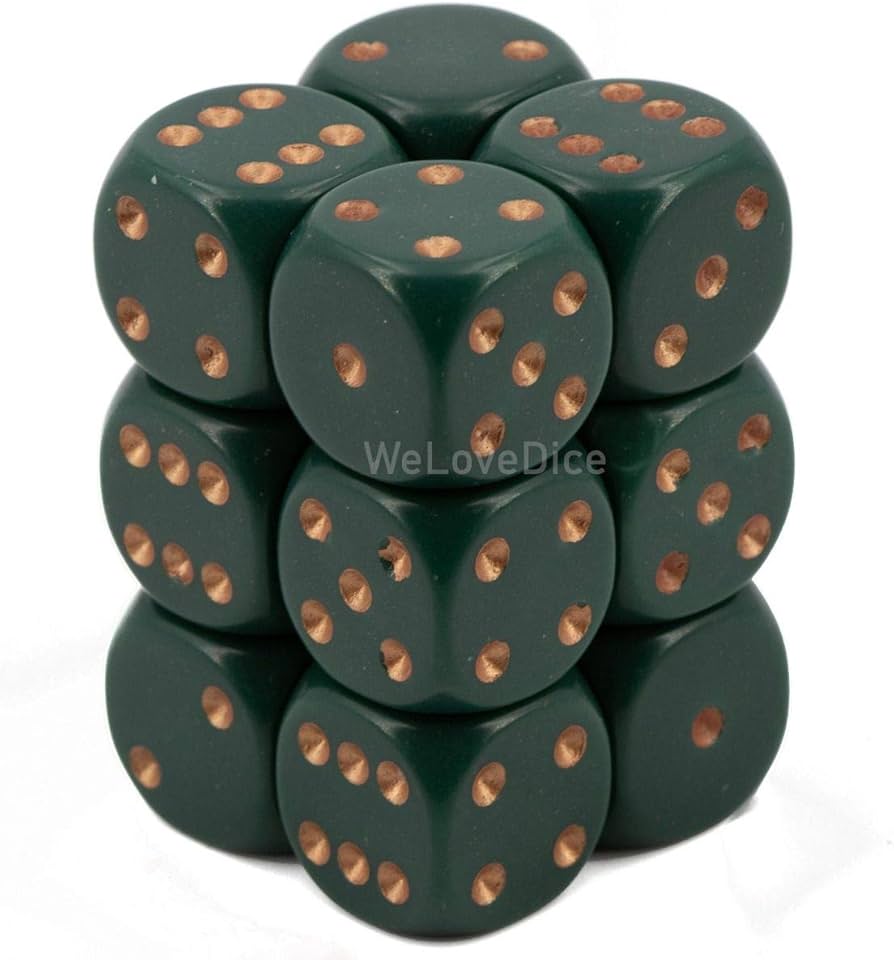 Opaque Dusty Green/Copper 16mm d6 Dice Set