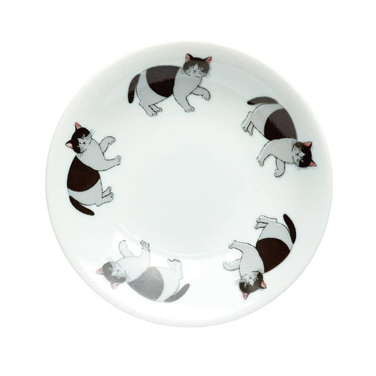 Cat Illustration Plate 16.5cm Black and White