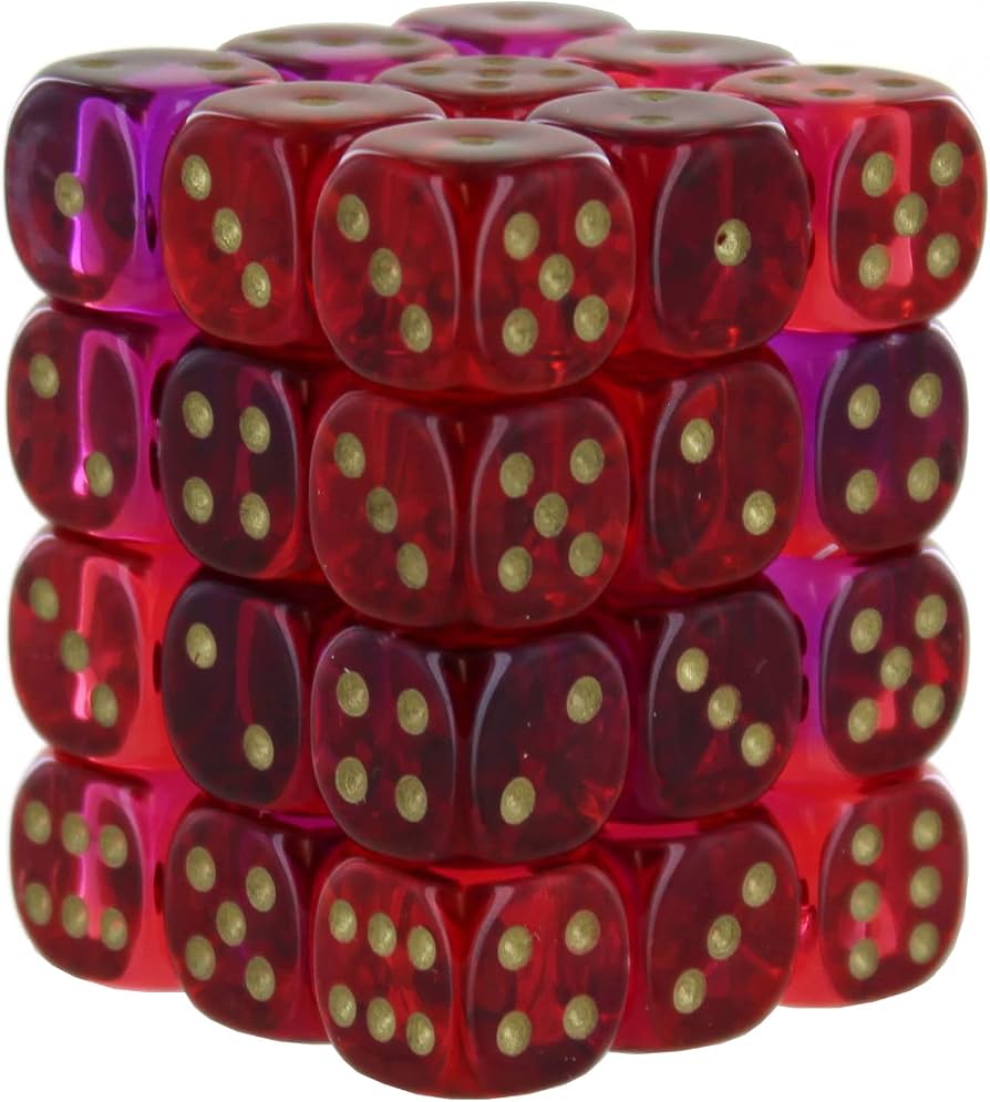 Gemini 12mm d6 Translucent Red-Violet/Gold Dice Block (36 Dice)