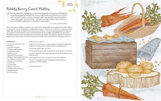 Once Upon a Cookbook rabbit’s savoury carrot muffins illustrated recipe spread