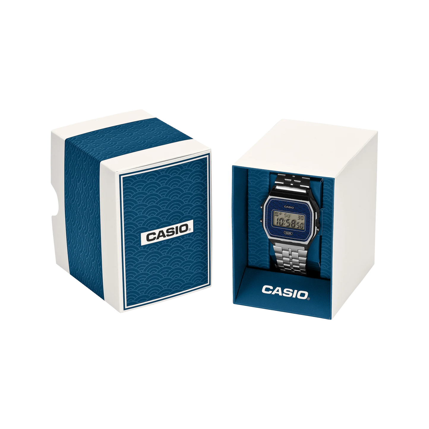Casio A159 Series Made in Japan Digital Watch Seigaiha Wave Pattern