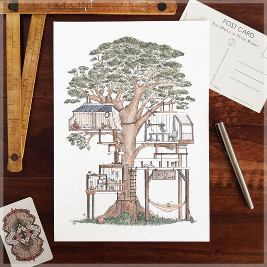 Treehouse with 10 Hidden Cats - A4 Art Print