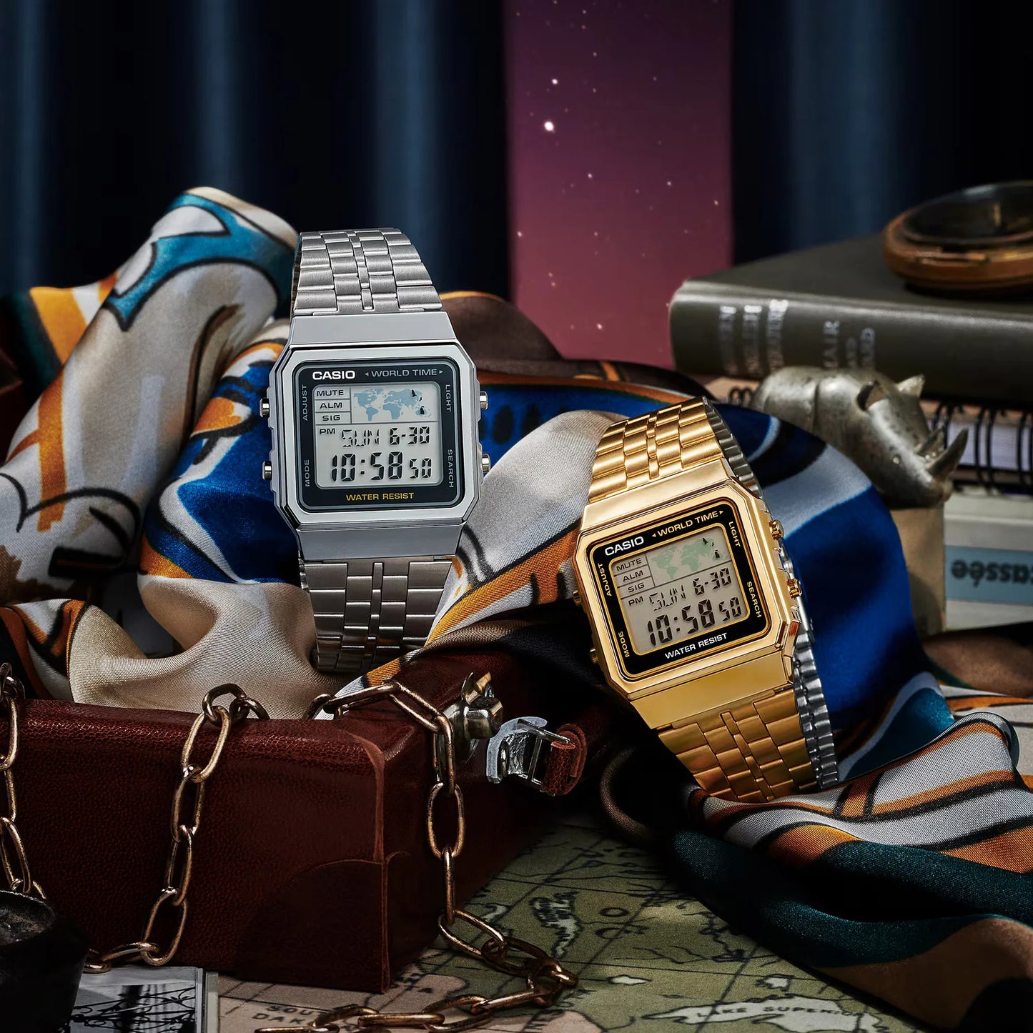 Casio A500W Series World Time Digital Watch Silver Stainless Steel Band