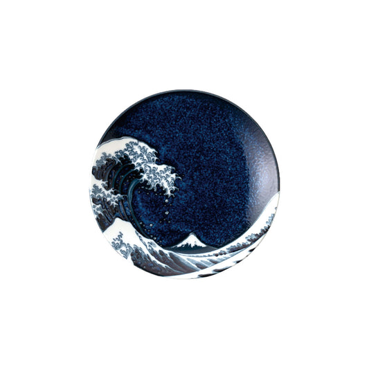 Namiura Japanese ceramic side plate with blue Hokusai wave artwork