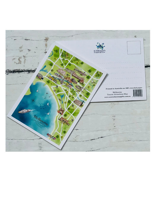 Melbourne Tourist Attractions Map Postcard A6