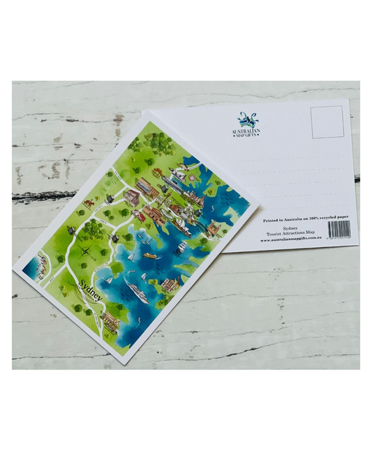 Sydney Tourist Attractions Map Postcard A6